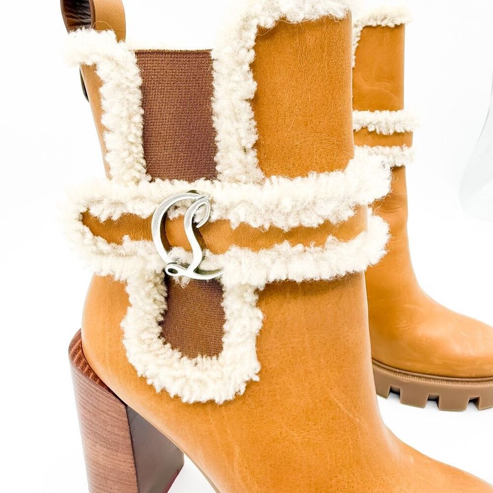 Christian Louboutin Chelsea Lug 100 Shearling High Heel Pull On Boots 37.5 - Picture 3 of 11